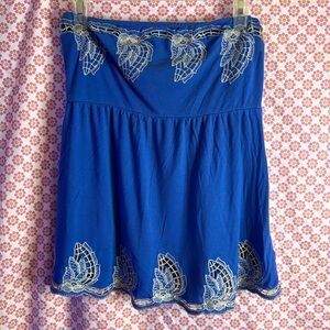 XXI Strapless Blue Mini Dress with Embroidered Details Size Small
